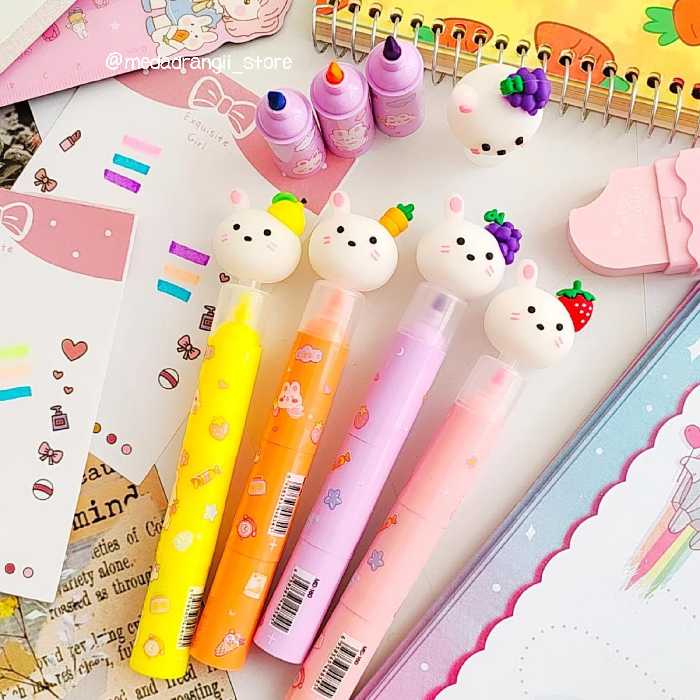 هایلایتر سه تایی  خرگوش میوه ای رنگ زرد هر هایلایتر شامل سه رنگ مجزا