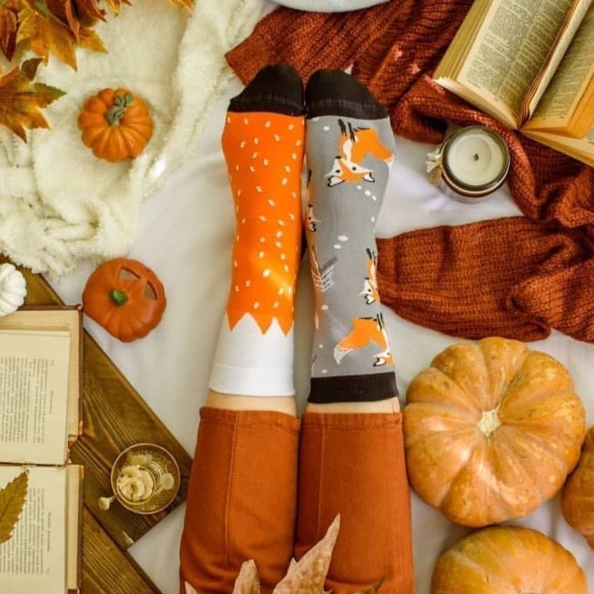 جوراب نیم ساق مدل روباه زمستونی لنگه به لنگه