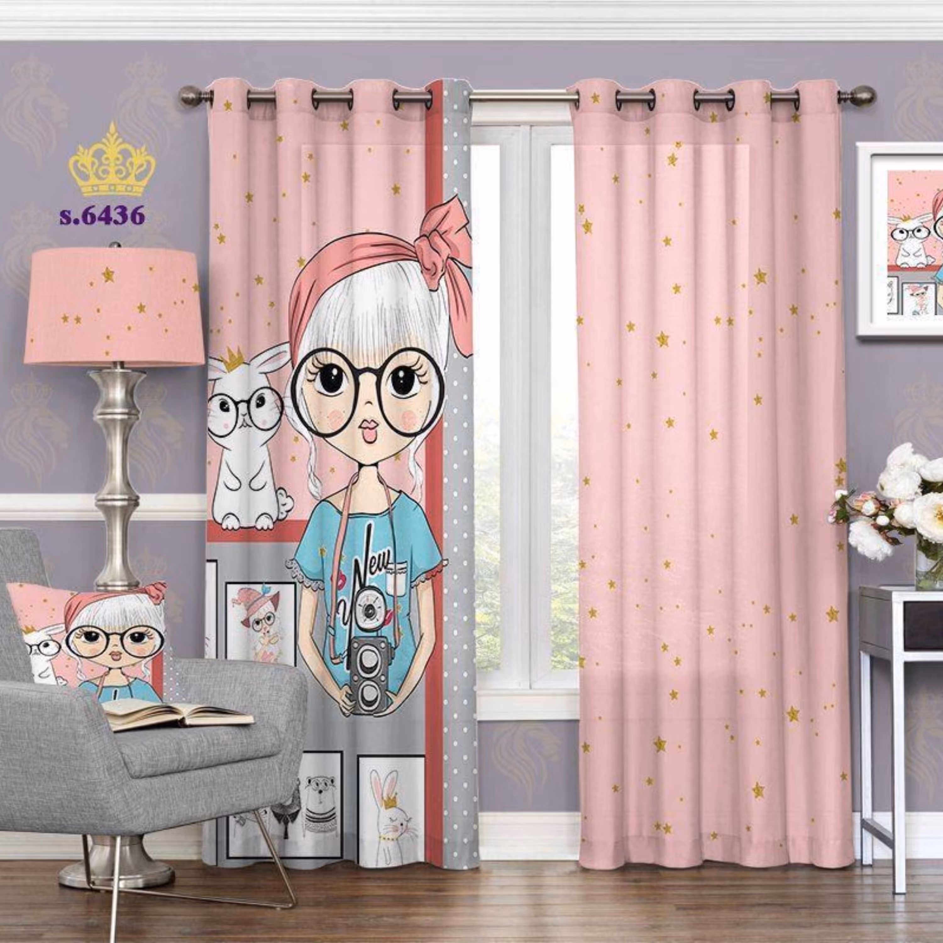 پرده اتاق کودک دخترونه- طرح دختر عکاس- در سه طرح متنوع 