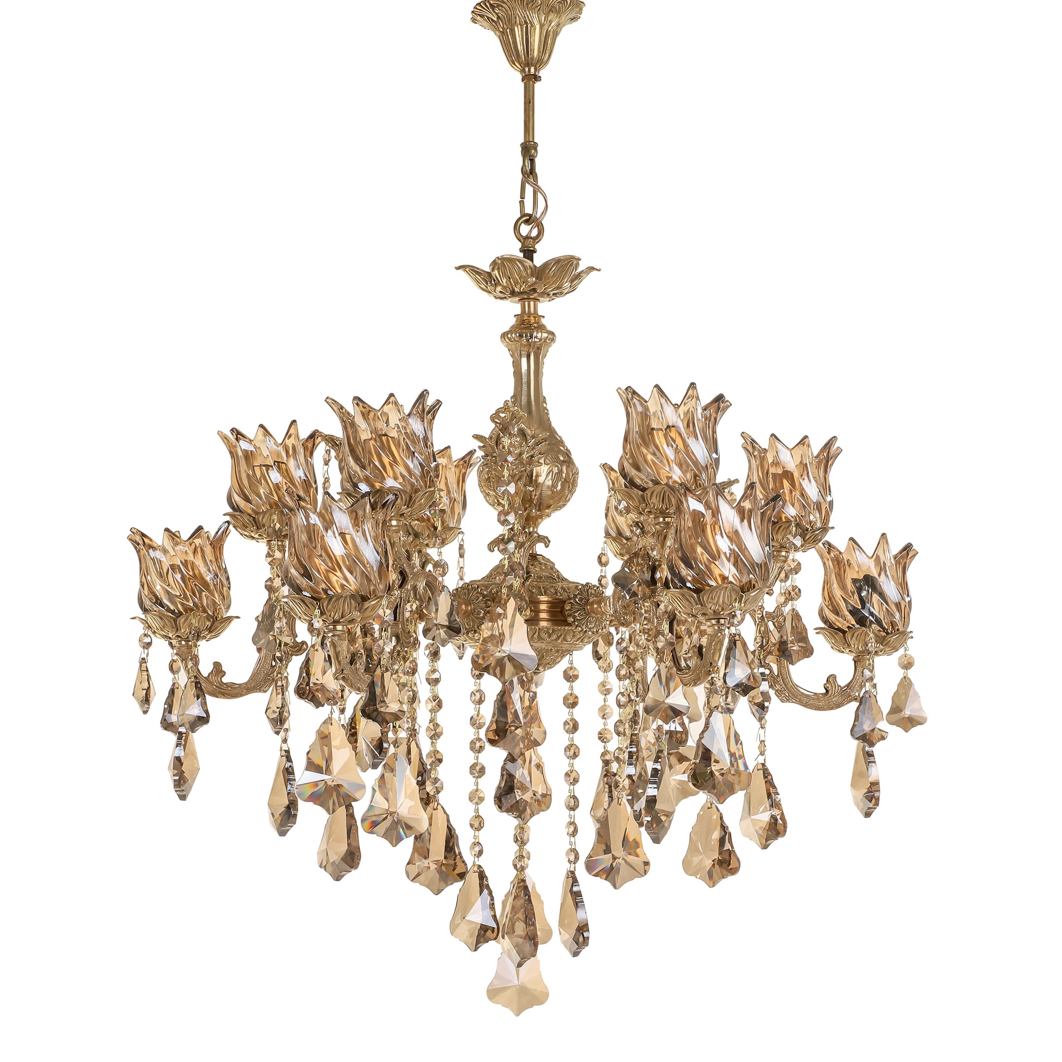 لوستر 12 شعله  کلاسیک برنزی شاهان کد 8013 جنس برنز 