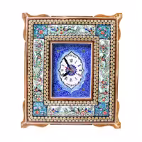 ساعت مینا کاری روی مس و طرح گل و مرغ سبز برجسته تاج دار صلیبی خاتم کاری(گارانتی 120 ماهه)