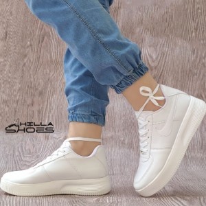 کتانی زنانه لژدار بندی سفید