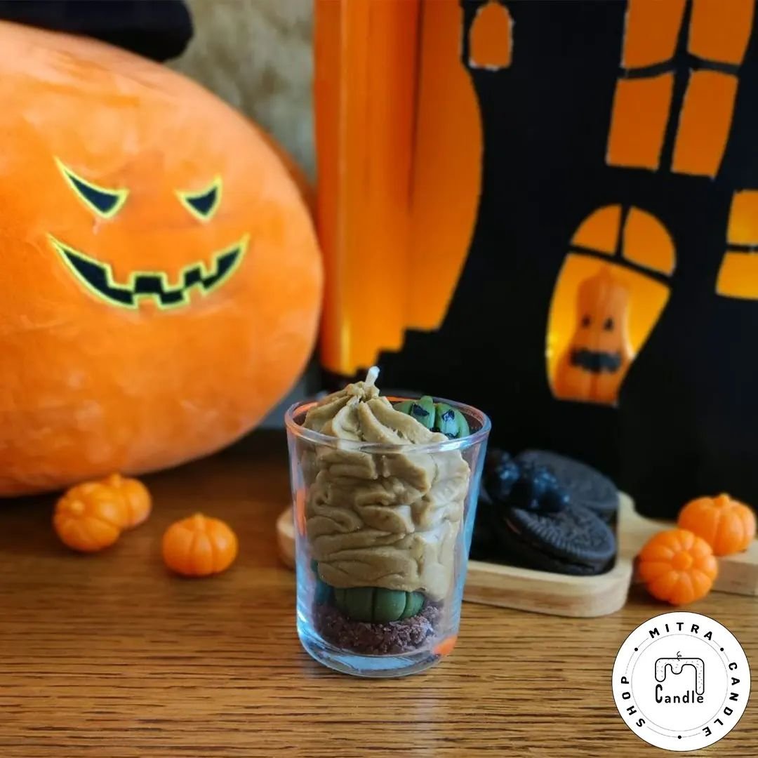 شمع لیوانی هالووین دسر میکس کدو سبز