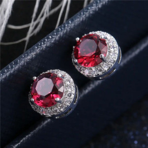 گوشواره نگین قرمز یاقوتی گرد کد E196