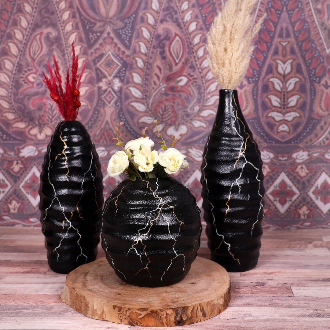 گلدان خمره ایی سه تایی مشکی و سفید