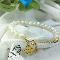 دستبند زنانه مروارید پرورشی طرح فرشته با قغل ملوانی مینی 