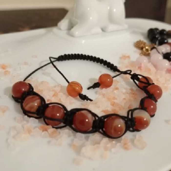 دستبند بافت عقیق کانلین سنگ طبیعی