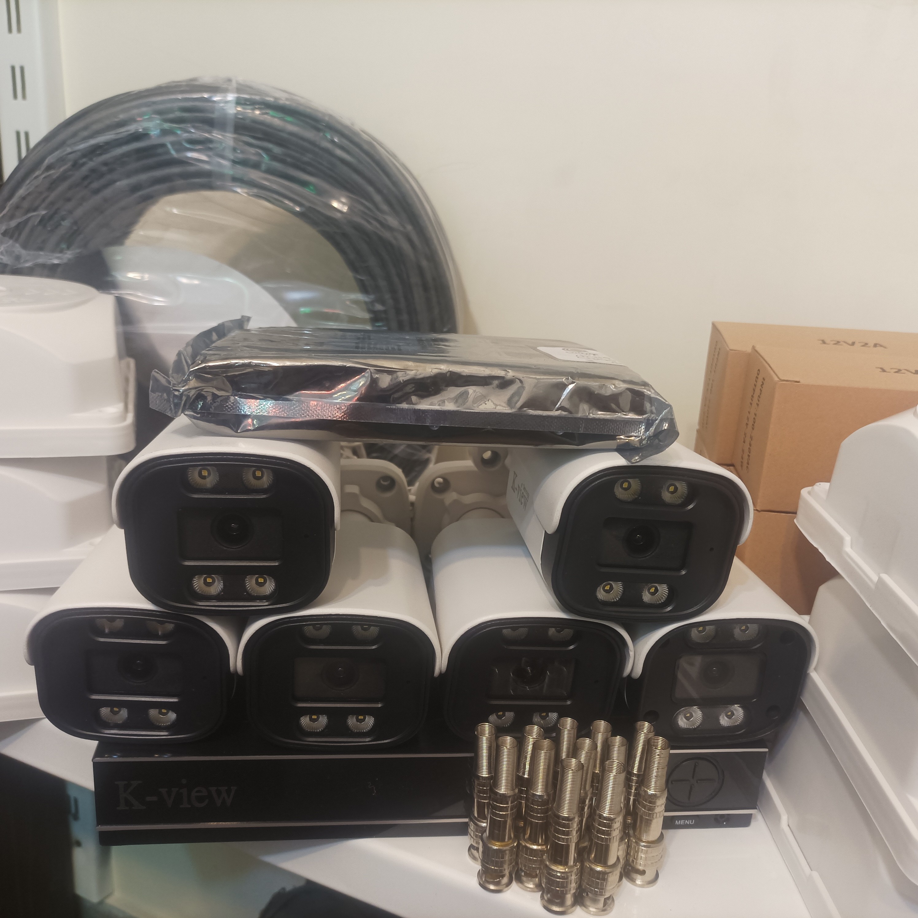 پک 6 تایی دوربین مداربسته کی ویو (k-view) با تمام لوازم کامل کامل 