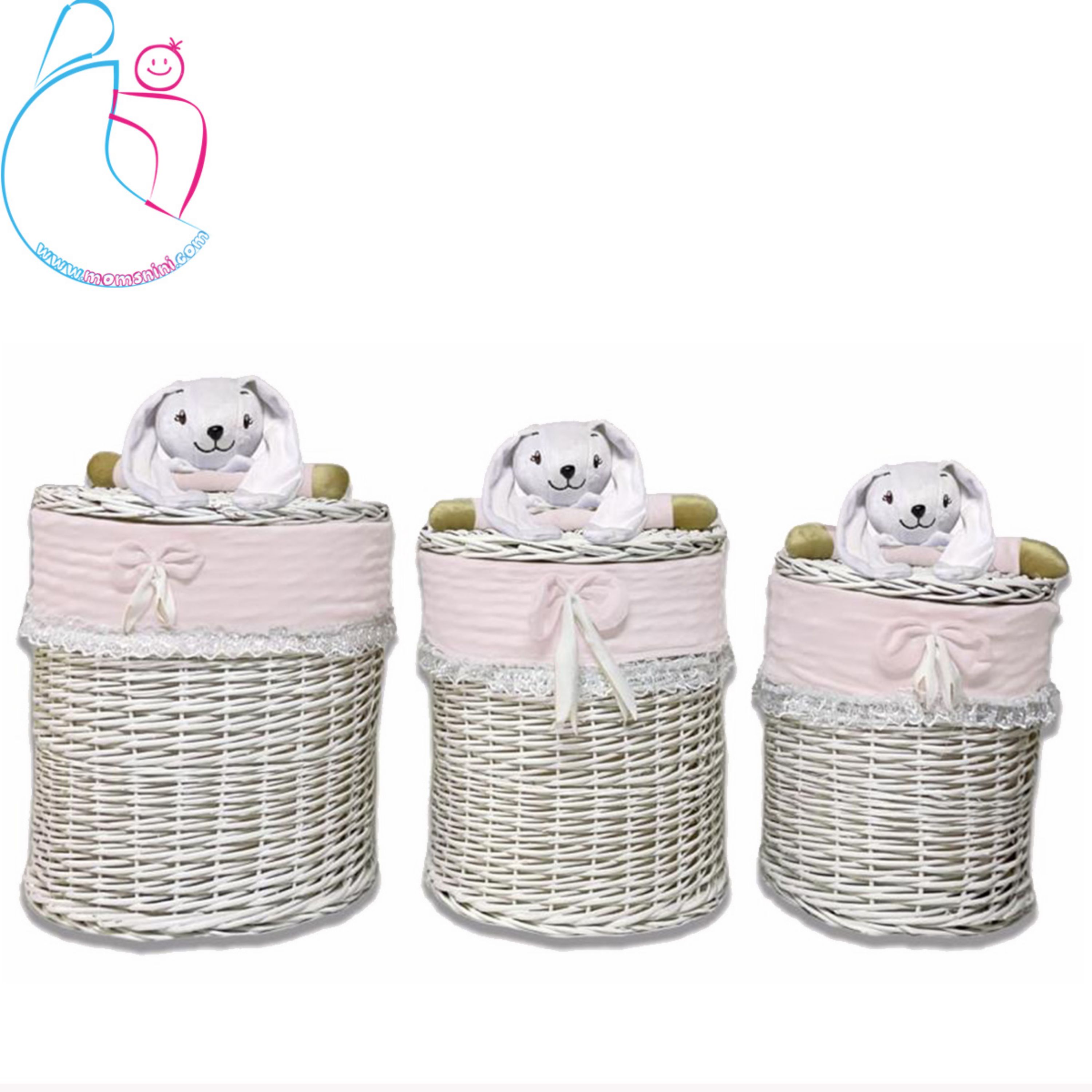 سبد حصیری لباس و اسباب بازی اتاق کودک مدل خرگوش طوسی متوسط