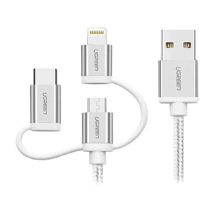 کابل شارژ 1 به 3 MicroUSB lightning Type-C یوگرین US186 80825 طول 1 متر
