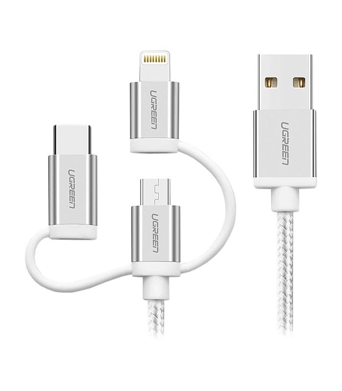 کابل شارژ 1 به 3 MicroUSB lightning Type-C یوگرین US186 80825 طول 1 متر