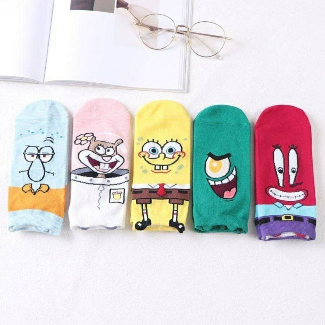 جوراب زنانه و دخترانه طرح باب اسفنجی و دوستان وارداتی اریجینال نخ پنبه اعلا فری سایز از 35 تا 40