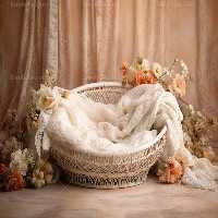 بک دراپ عکاسی کودک و نوزاد با گل نارنجی و سفید | گرافیک با طعم تربچه