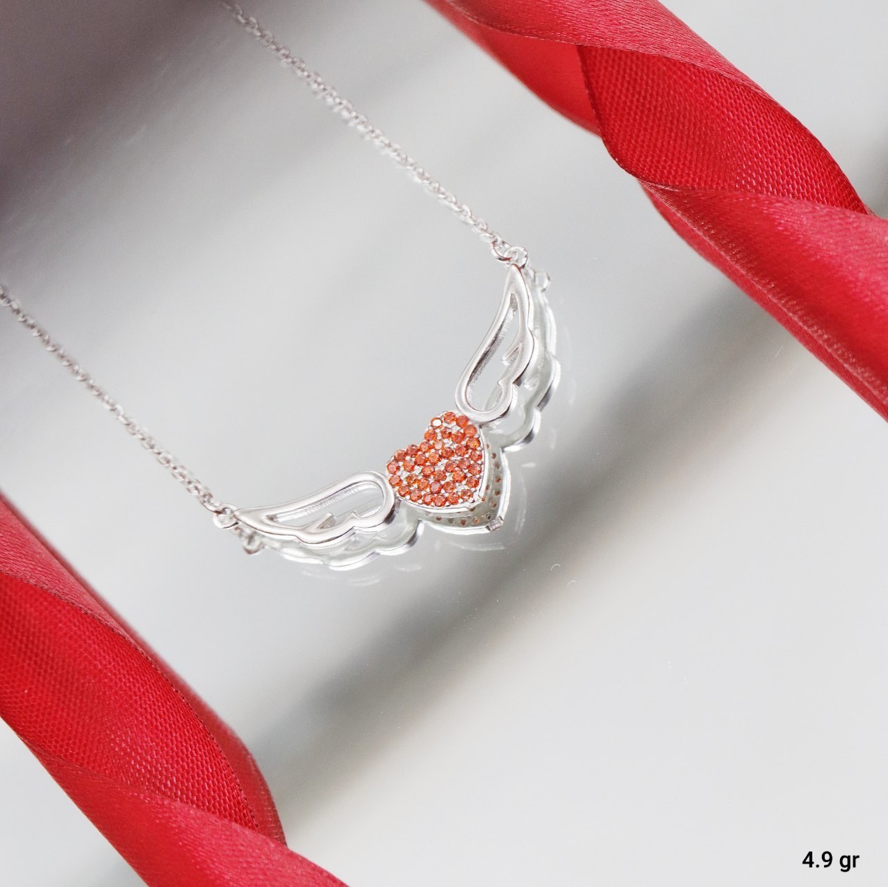 آویز زنجیری نقره طرح قلب بالدار کد S-10370-5