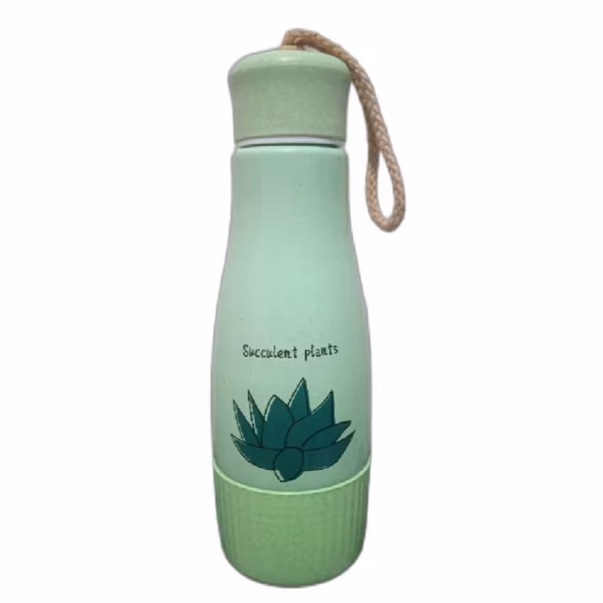 قمقمه شیشه ای بولینگی سبز طرح آلوئه ورا 400 cc