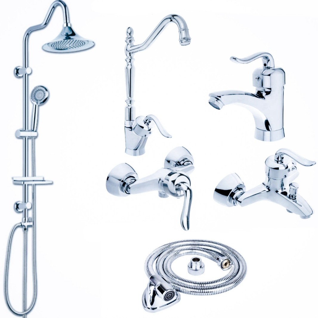 ست 6 تایی شیرآلات قاجاری کروم با علم دوش و شیلنگ توالت (ارسال رایگان)