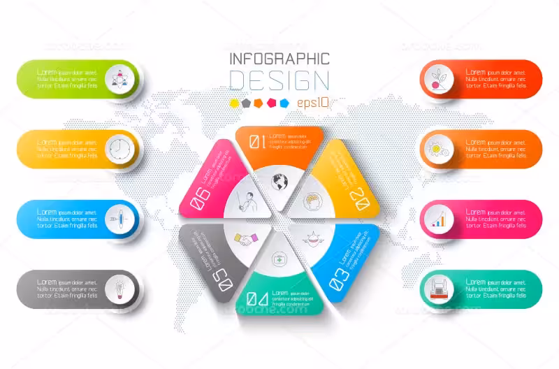 وکتور اینفوگرافیک مرحله ای رنگارنگ | گرافیک با طعم تربچه