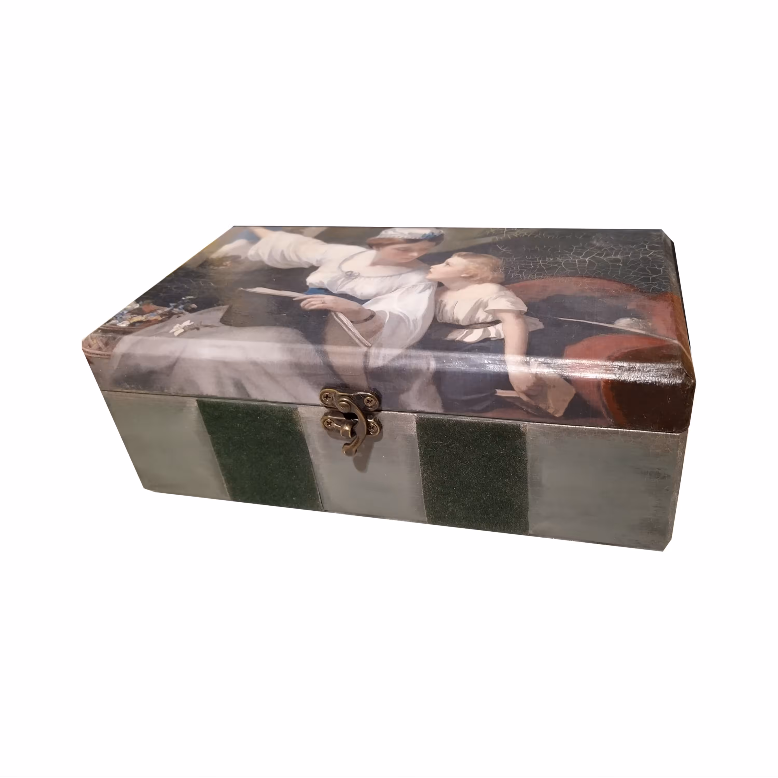 جعبه دمنوش چوبی دکوپاژ و جیر پتینه