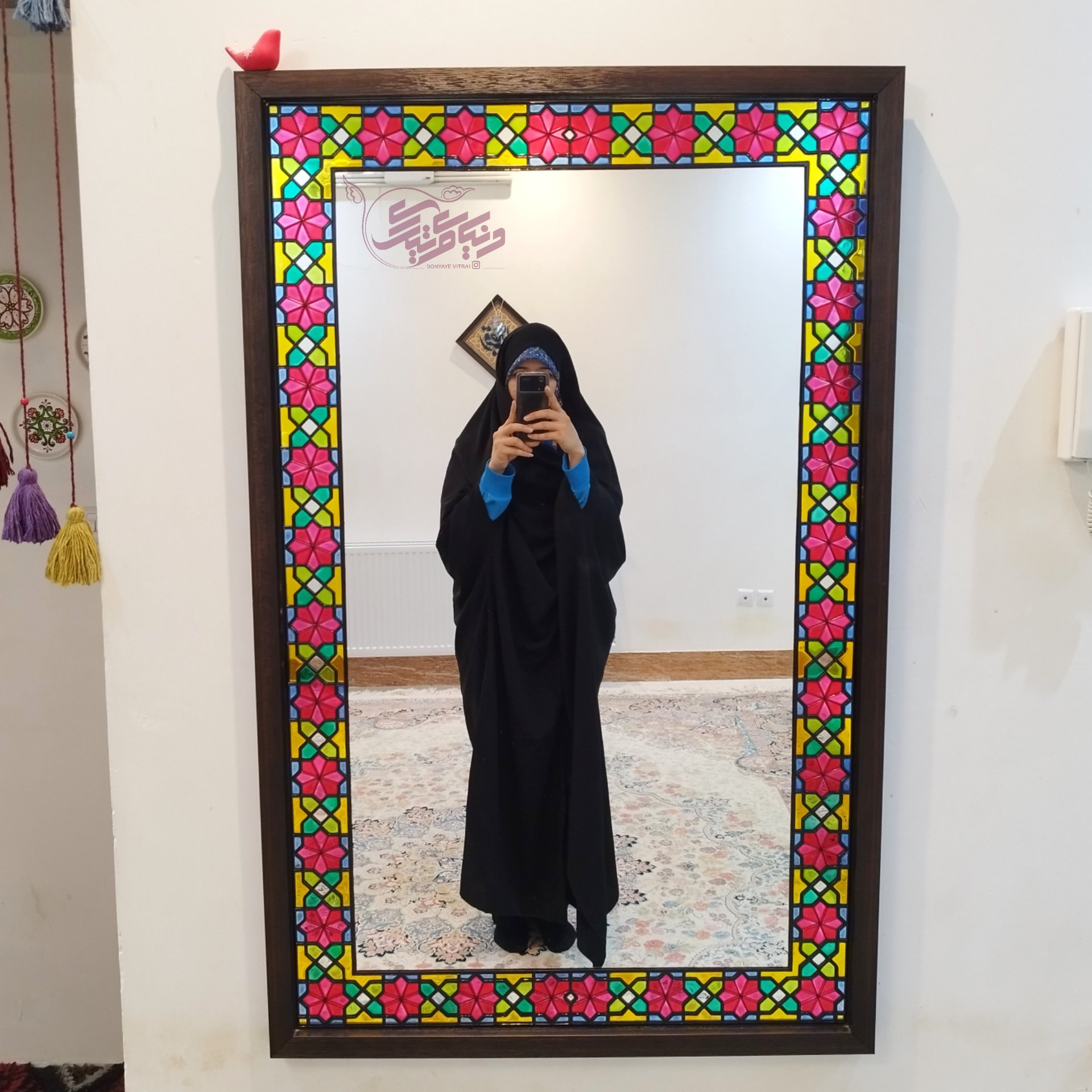 آینه ویترای با حاشیه سنتی، نقش برجسته و براق، قاب آینه، آینه قدی، دکوری، ارسال رایگان