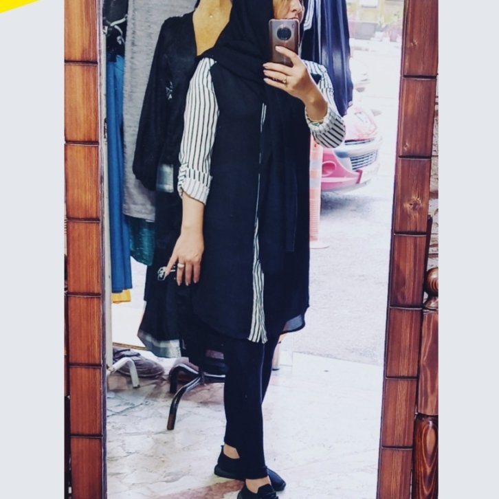 مانتو کرپ  خنک مشکی و سفید تونیک 