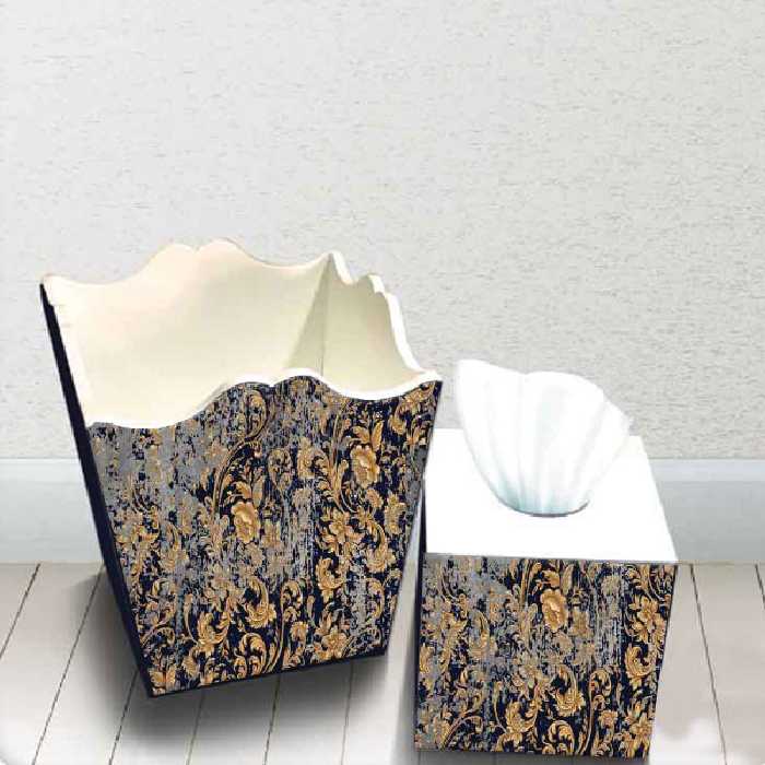 ست سطل زباله و جعبه دستمال لارا مدل کتیبه - فروشگاه سه گامه