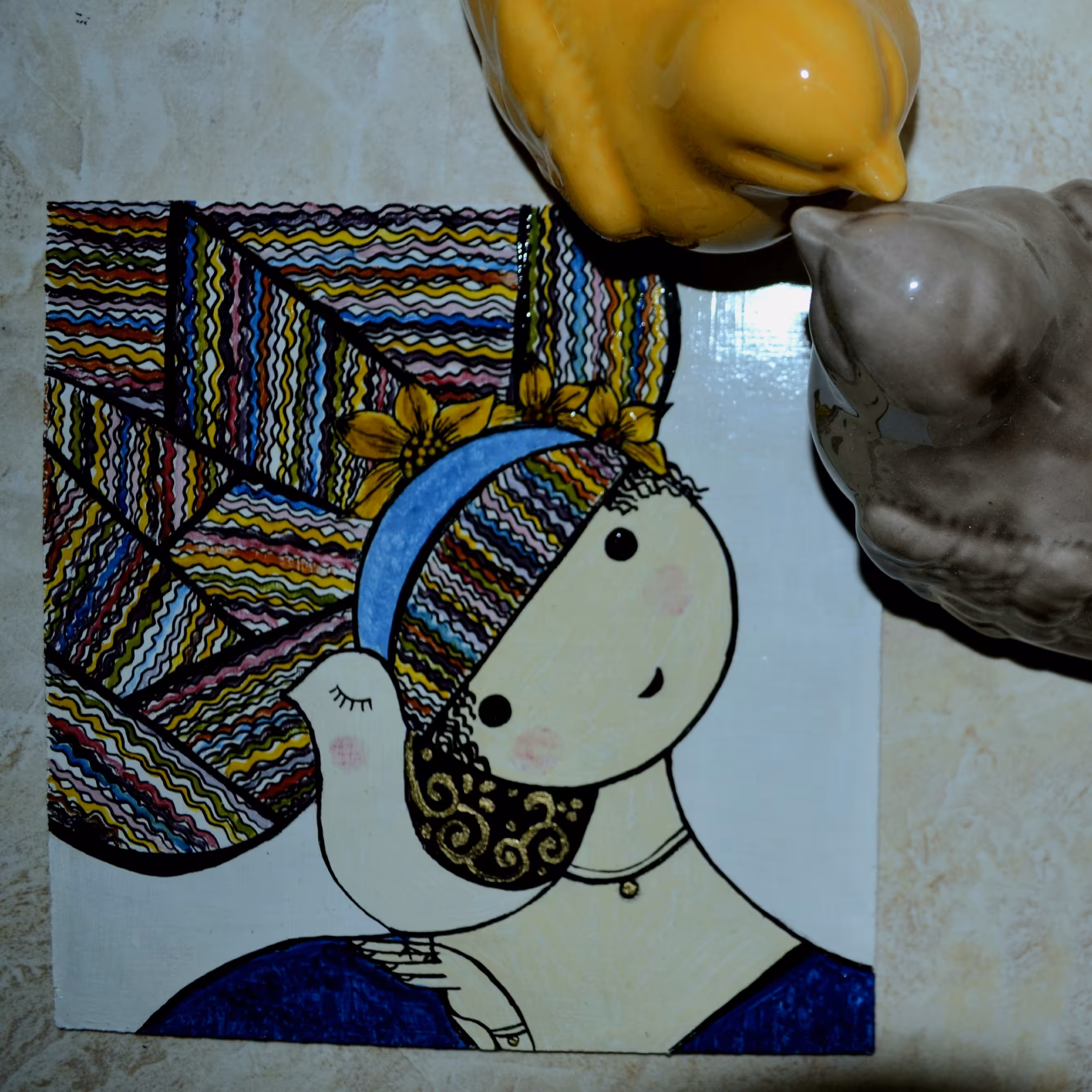 نقاشی فانتزی دختر روی چوب ام دی اف خام 