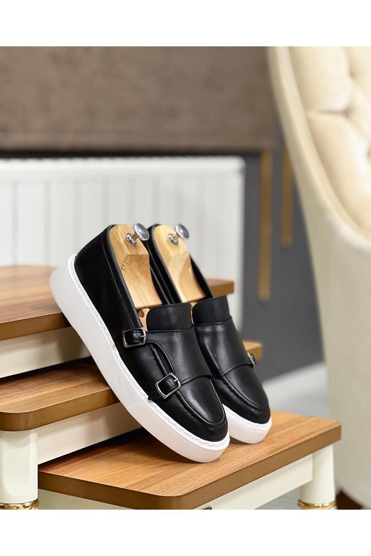 کفش های کژوال مشکی مردانه سیاه ولت 9087 و سفید چرمی واقعی ByItallanoshoes