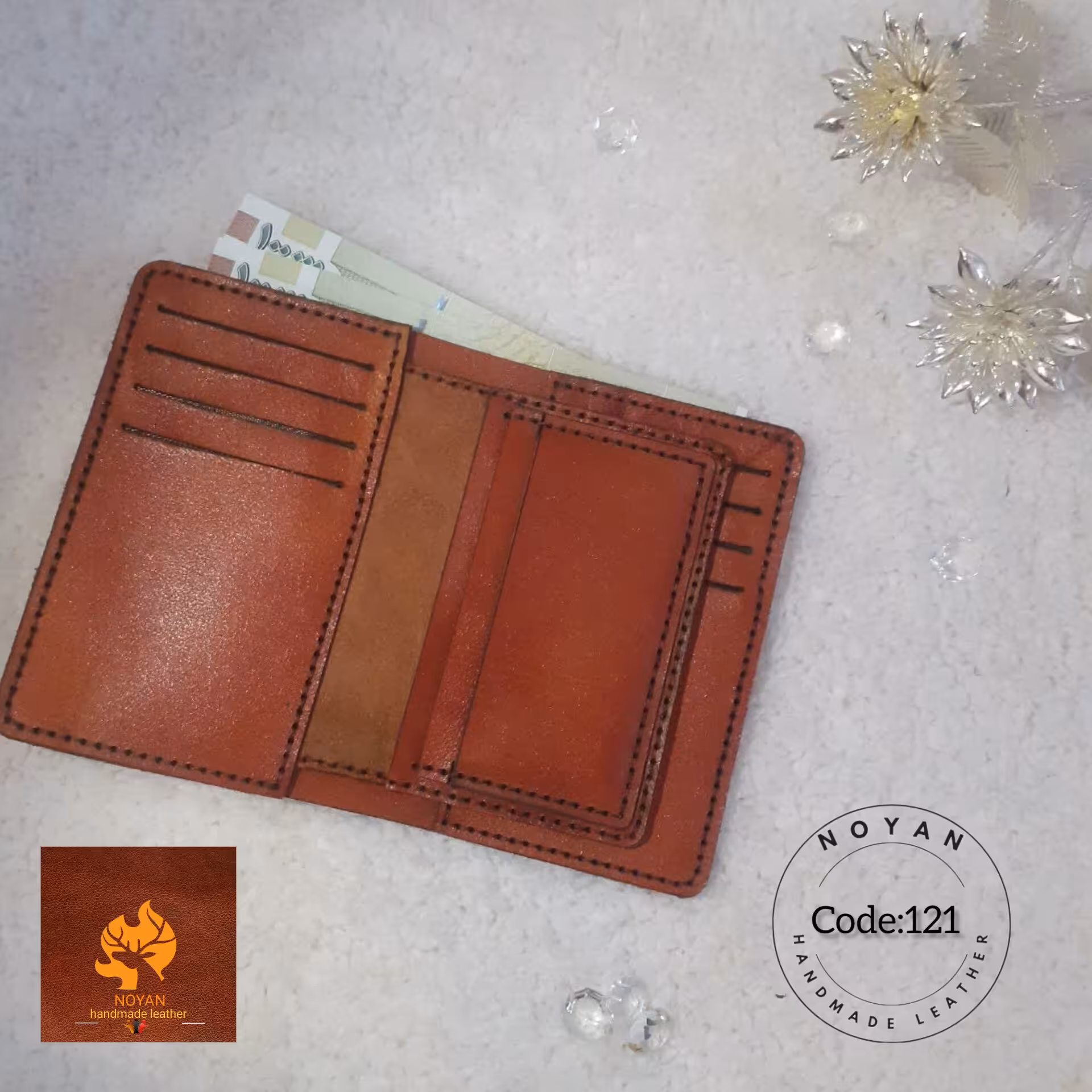 کیف پول و مدارک چرم طبیعی  دستدوز