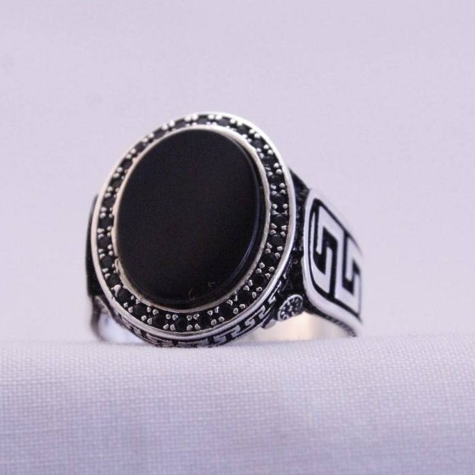 انگشتر مردانه عقیق سیاه رکاب نقره (کد 1/032)