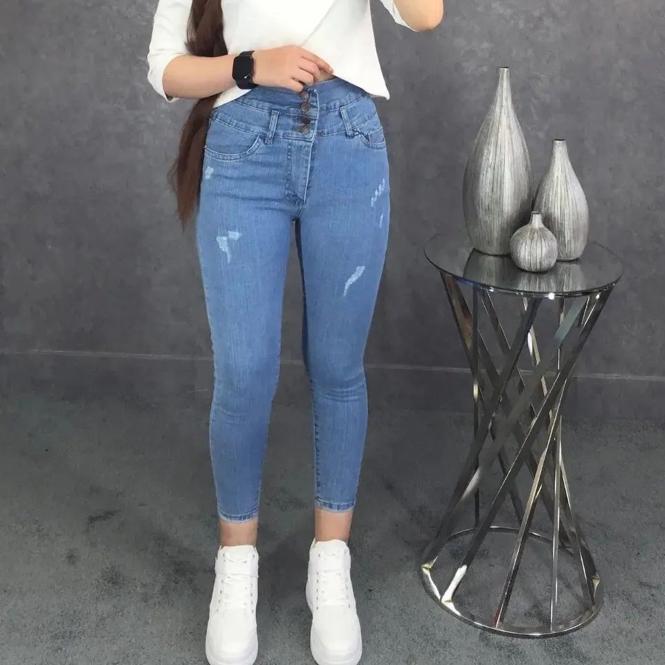 حراج شلوار جین آبی کمر گن