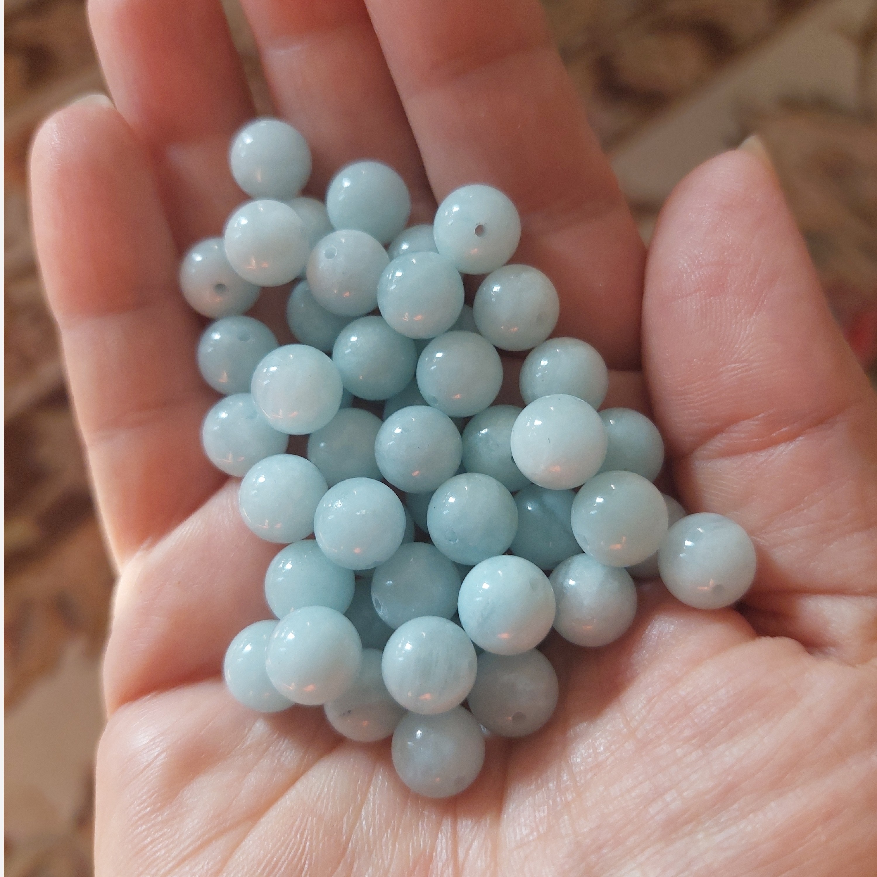 مهره سنگ آکوامارین وارداتی اصل سایز8 درجه یک گوی سنگ اصل مهره معدنی طبیعی  