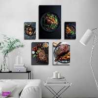 تابلو شاسی بکلیت طرح رستوران و استیک گوشت مدل SH-1805 مجموعه 5 عددی