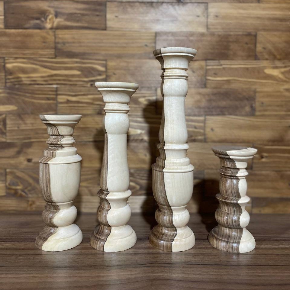 ست 4 تایی شمعدان چوبی با چوب گردو مدل لوتوس