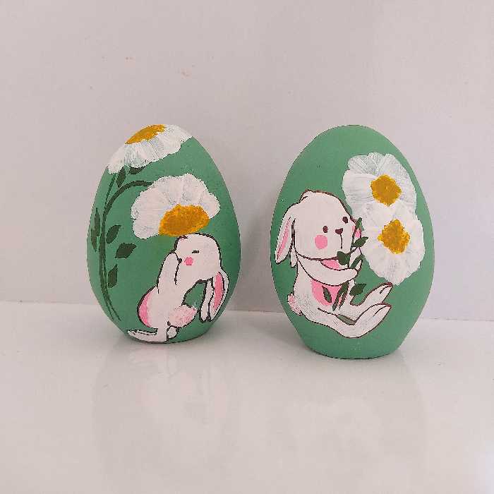 تخم مرغ رنگی  عید سفالی طرح خرگوش مجموعه دو عددی