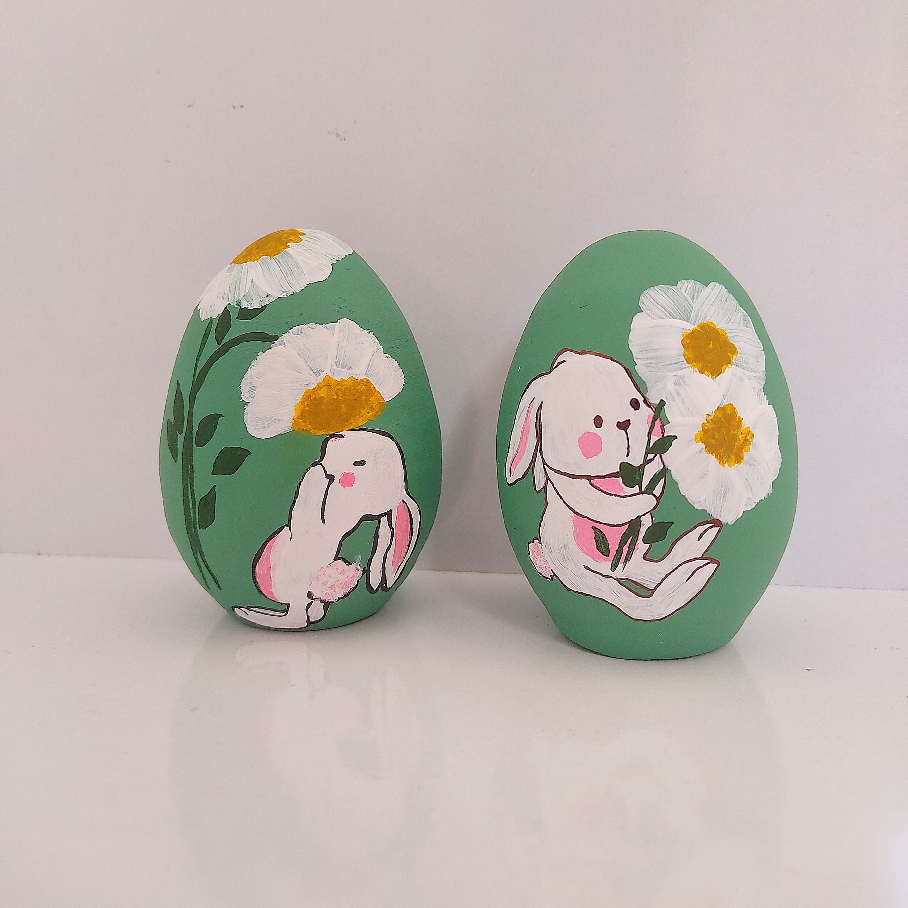 تخم مرغ رنگی  عید سفالی طرح خرگوش مجموعه دو عددی