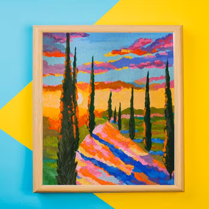 تابلو نقاشی منظره سبک اکسپرسیونیسم تکنیک گواش ابعاد 30در 20