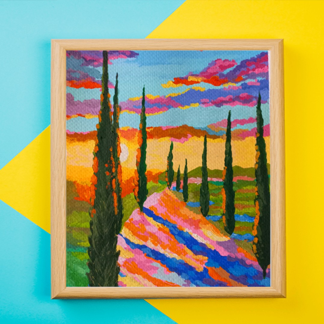 تابلو نقاشی منظره سبک اکسپرسیونیسم تکنیک گواش ابعاد 30در 20