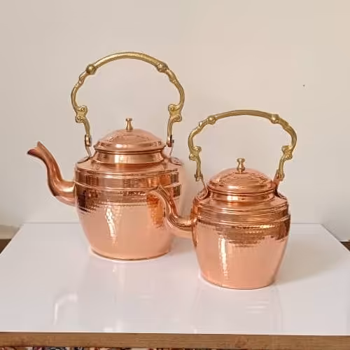 ست کتری و قوری مسی دسته برنجی نانو شده