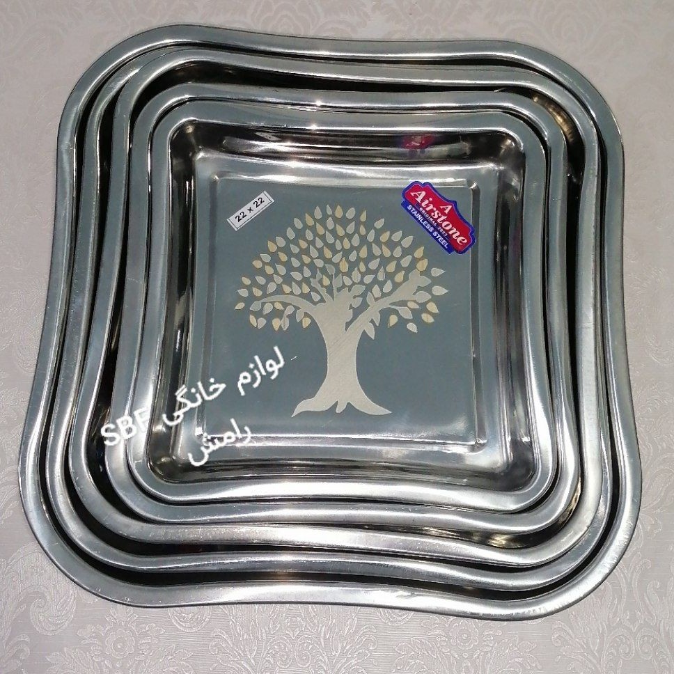 سینی استیل هندی مربع گلدار شماره 5