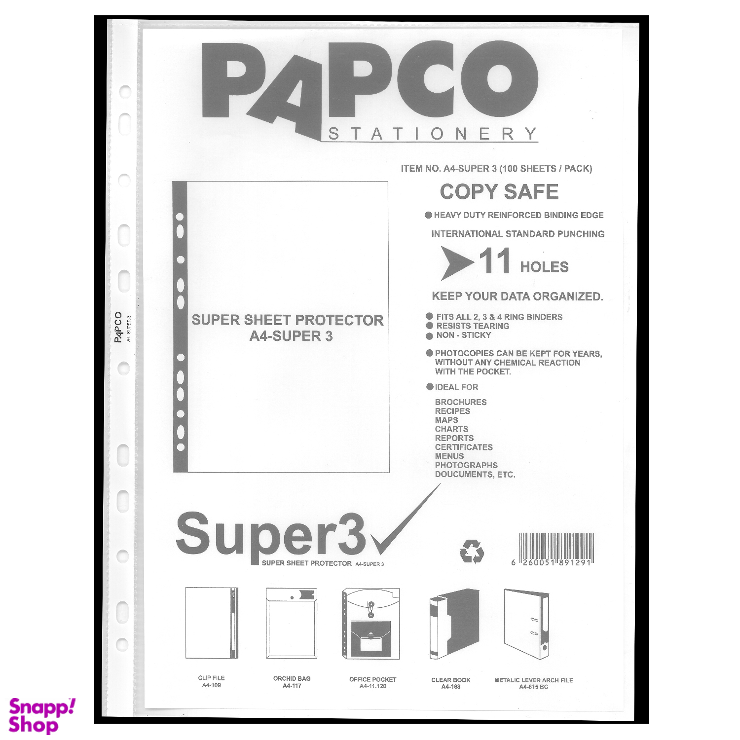 کاور کاغذ A4 پاپکو مدل Super 3 بسته 100 عددی