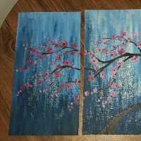 نقاشی اکرولیک روی مقوا ابعاد 47 در 34 ( 19 در 34 هر تکه )