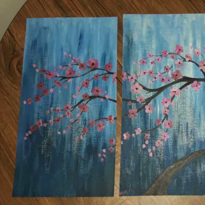 نقاشی اکرولیک روی مقوا ابعاد 47 در 34 ( 19 در 34 هر تکه )