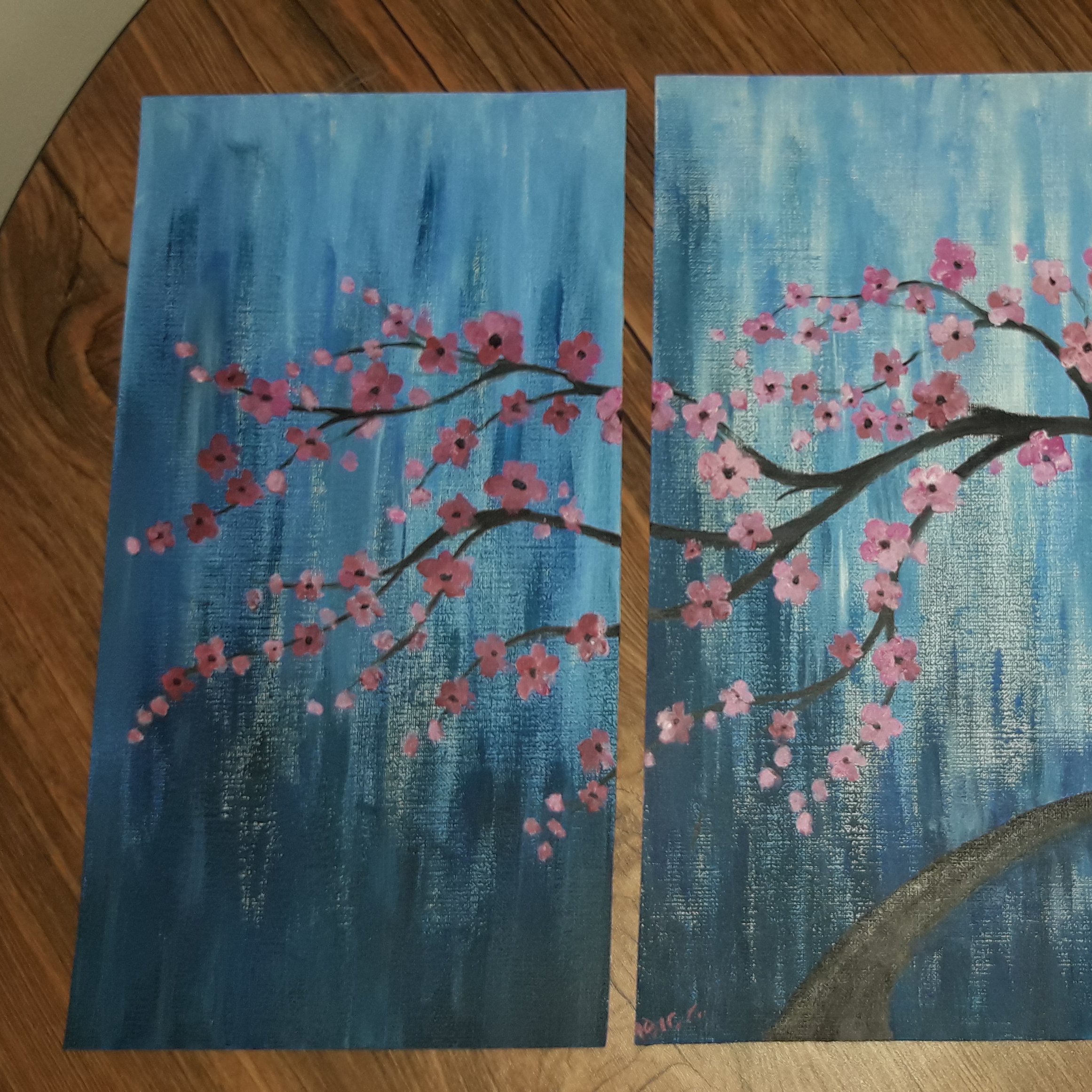 نقاشی اکرولیک روی مقوا ابعاد 47 در 34 ( 19 در 34 هر تکه )