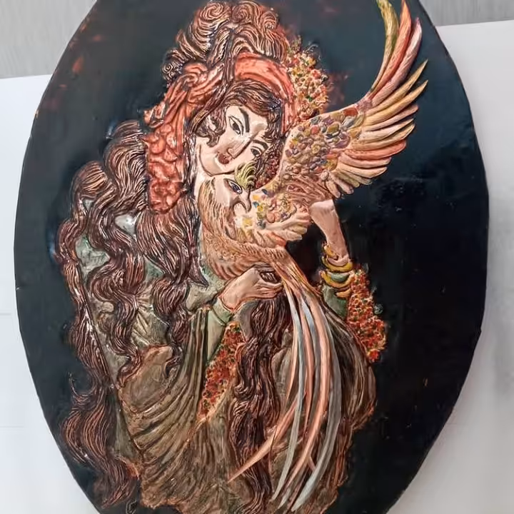 تابلو ی دست ساز سه بعدی معرق مینیاتوری مسی ترکیب مس و استیل ابعاد حدودا با قاب 60در50 و رنگ ثابت ارسال باربری پسکرایه