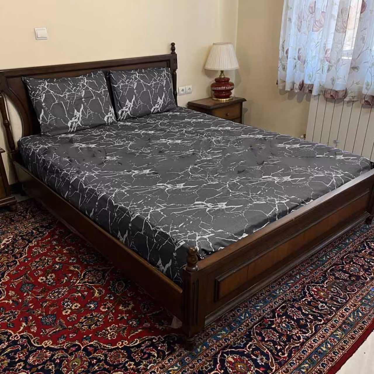 ملحفه کشدار طرح ماربل 2 نفره 3 تکه عرض 180