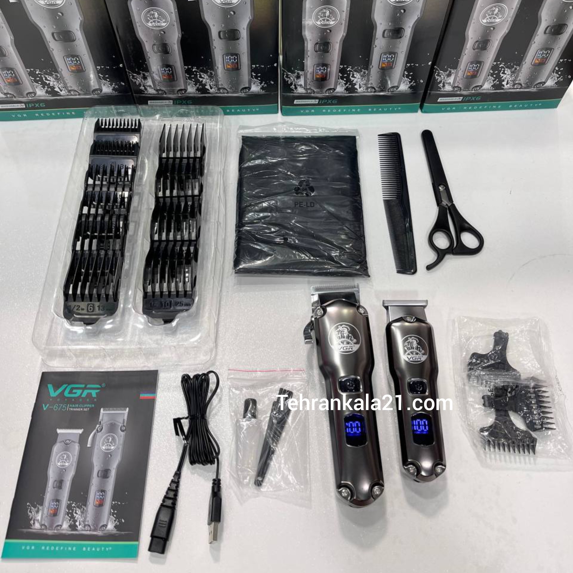 ست 2 عددی ماشین اصلاح ضدآب حجم زن و صفر زن موی سر و صورت برند وی جی آر vgr مدل V-675