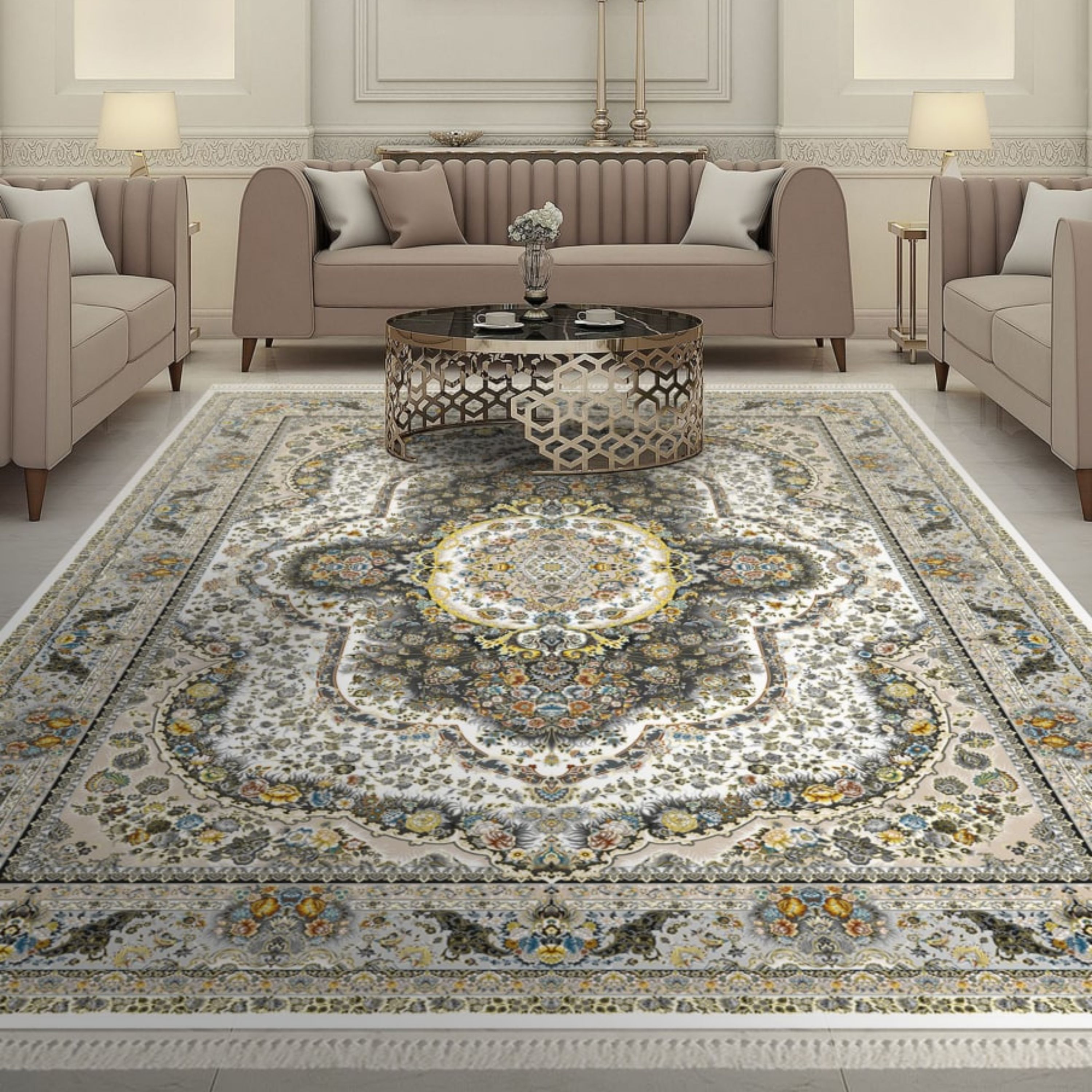 فرش پاتریس 1200شانه گل برجسته طرح مارالان کرم 12متری