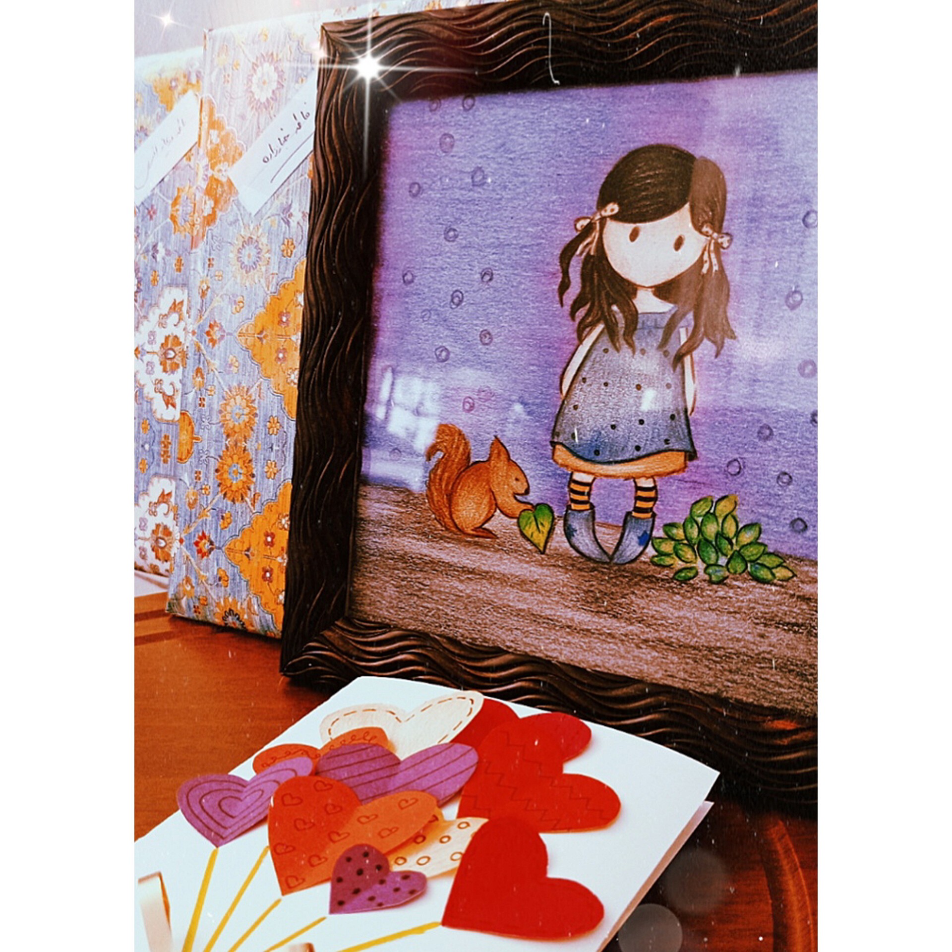 نقاشی فانتزی رنگی همراه با قاب سایز برگه A5 وزن 400 گرم مناسب هدیه دادن به فرزندان نازنینتان