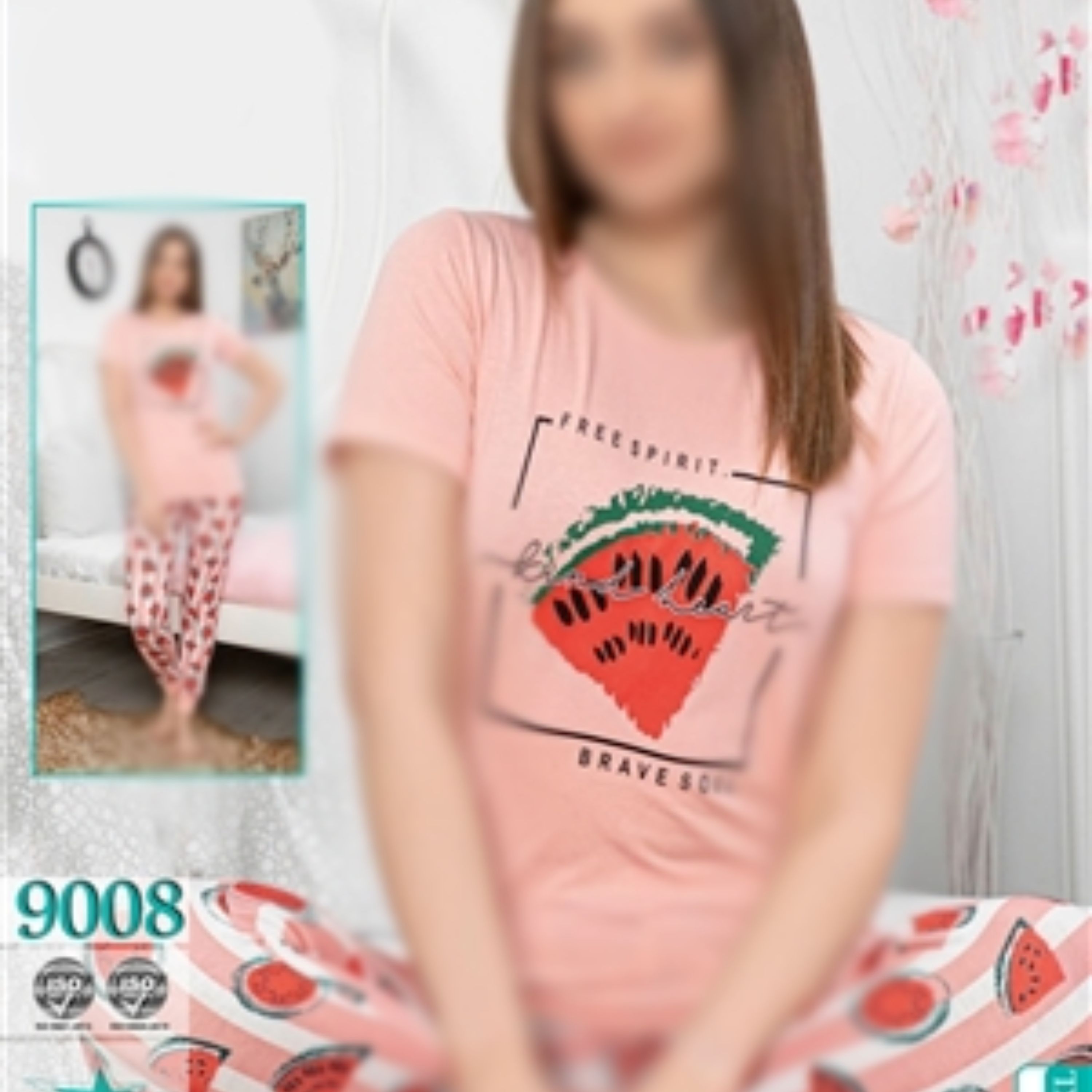 ست راحتی شیک یلدایی طرح هندونه سایز 44 تا 56