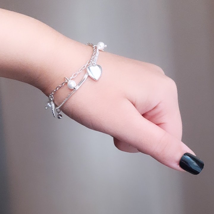 دستبند دولاین دستبند نقره ای رنگ جنس استیل دستبند دولاین مروارید دستبند مروارید دستبند قلب دستبند مار  دستبند قلبی 
